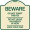 Signmission Beware Do Not Tempt Thieves Do Not Leave Valuables in View Lock Your Car Alum, 18" H, TG-1818-24328 A-DES-TG-1818-24328 - alternate 1